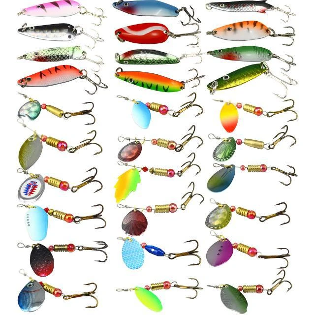 New 30pcs/lot Fishing Lure Mixed color/Size/Weight/ Hook/Diving depth Metal  Spoon Lures hard bait fishing tackle Free Shipping - AliExpress