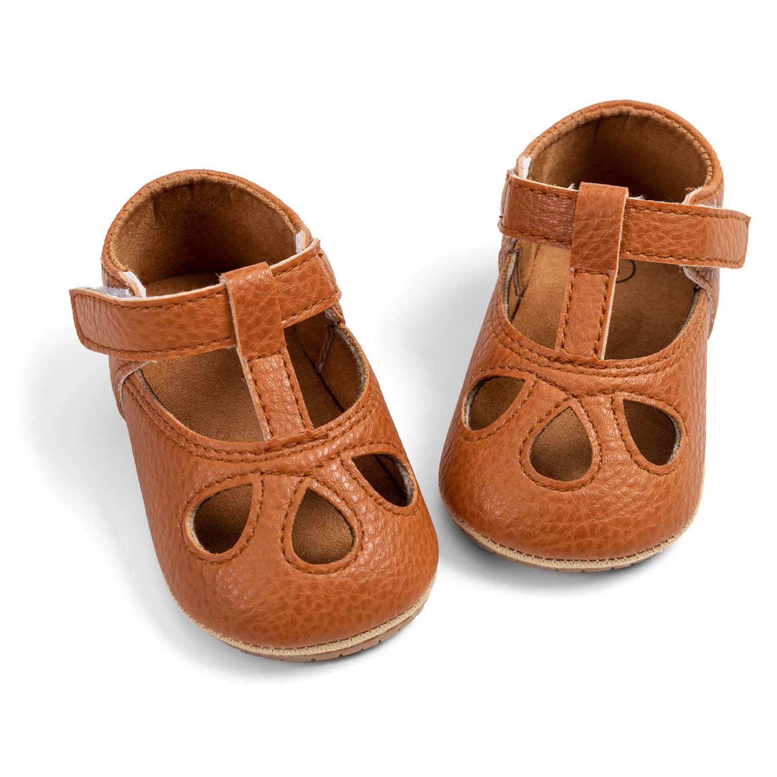 Infant Newborn Baby Solid Color PU Leather Shoes Anti-Slip Soft Sole Princess Shoes Toddler Hollow First Walking Shoes 0-18Month 6