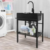 Freestanding Stainless Steel Sink with Rotatable Faucet and Shelf Laundry Sink for Laundry Room Garage Kitchen Workshop 2