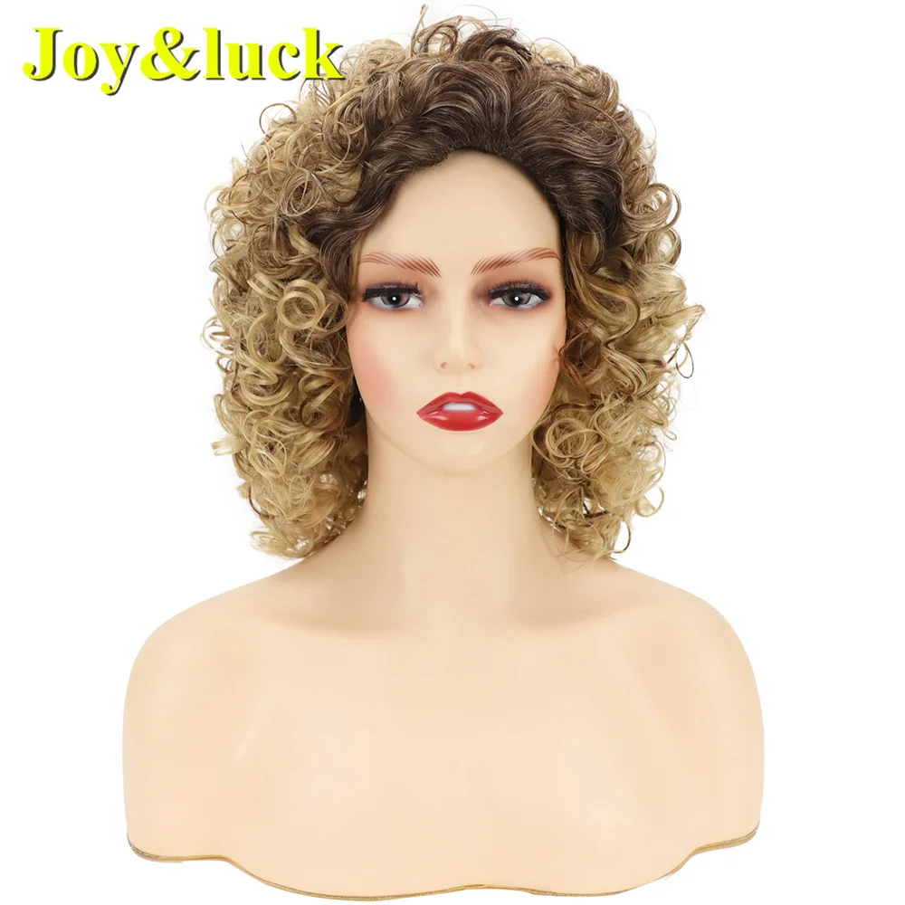 

Short Flax Gold Curly Synthetic Women Wig Forehead Dark Brown Natural Wave Curls Fashion High Quality Daily Or Party Female Wig