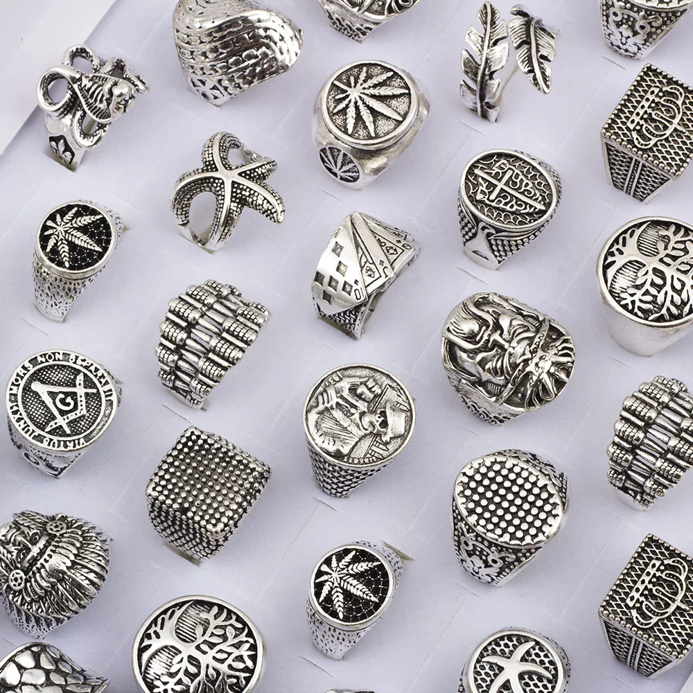 Wholesale Bulk Lot 50 Pcs Mens Punk Vintage Metal Jewelry Rings For Women Size 7-12 Mix Different Style