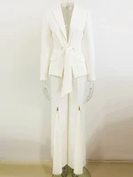 HIGH STREET Newest 2026 Designer Runway Suit Set Women's Lacing Belt Blazer Pleated Zip Pants Set 2pcs Set - Image 3