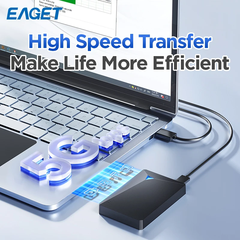 Eaget LED External Hard Drive 5Gbps Portable HDD 1TB Hard Disk Double 500G Drive Design Compatible for PC Mac Desktop