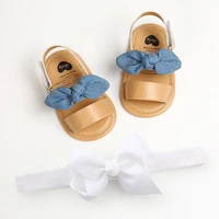 2pcs/Set Summer Cute Bowknot Toddler Girl Shoes Canvas Newborn Garden Sandals Baby Anti-slip Soft Baby Girls Shoes 0-18M with Fr 5
