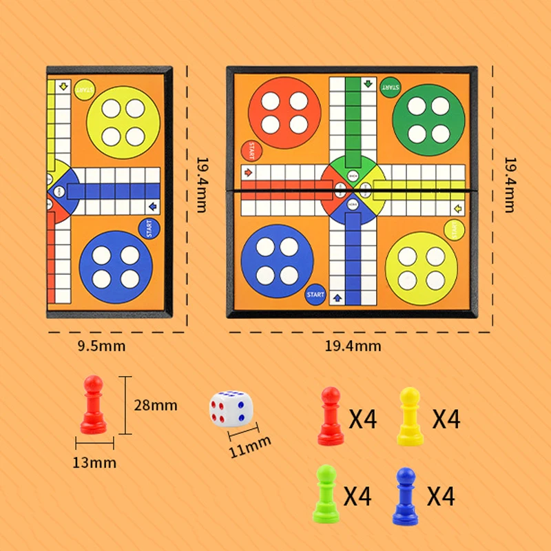 휴대용 루도 체스 백개먼 파티 게임 세트, 접이식 여행용 가족 어린이 파티 장난감