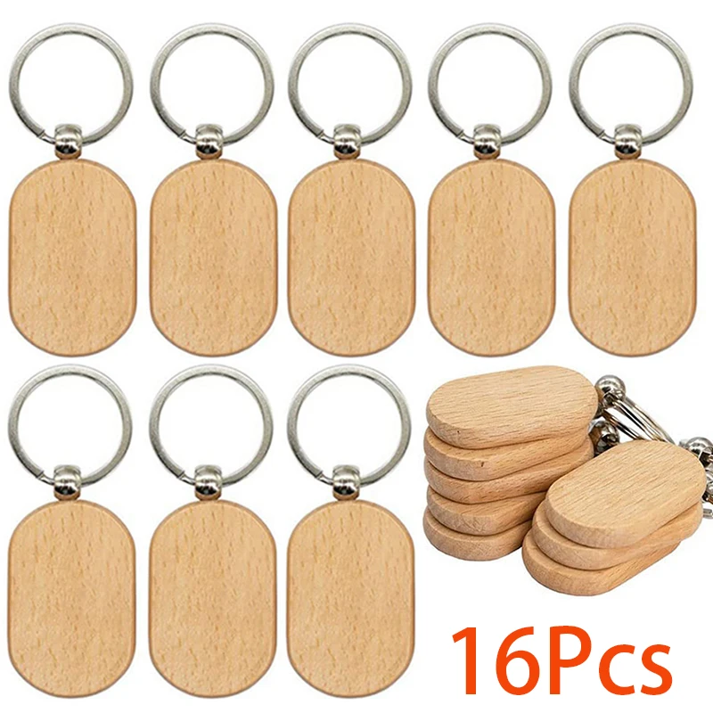 

16Pcs Blank Wood Keychain Rectangle Keyring Wood Blanks Pet Souvenir Plate