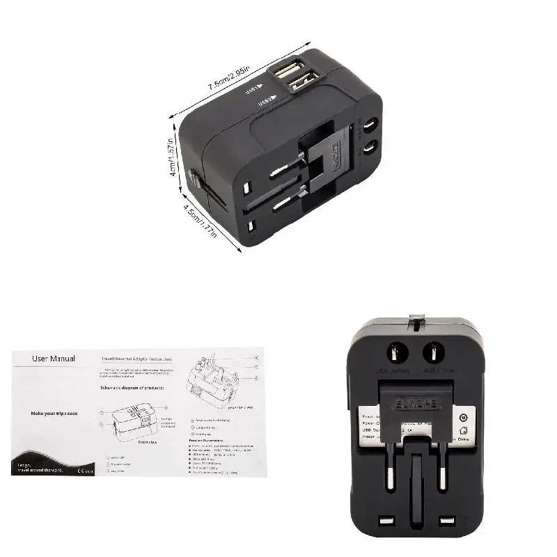 Universal Travel Adapter Multi-pin Plug Dual USB 2 Port Power Outlet Charger Converter EU US UK AU Plug Available