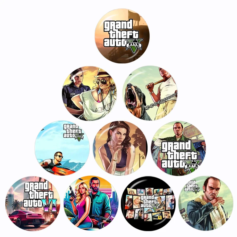 Ps4 Gta 5 Game Pattern10 Pcs 12Mm/16Mm/18Mm/20Mm/25Mm/30Mm Round Photo Glass Cabochon Demo Flat Back Making Finding