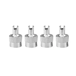 Set of 4 Metal Valve Caps with Built - in Core Remover Tool (Silver)