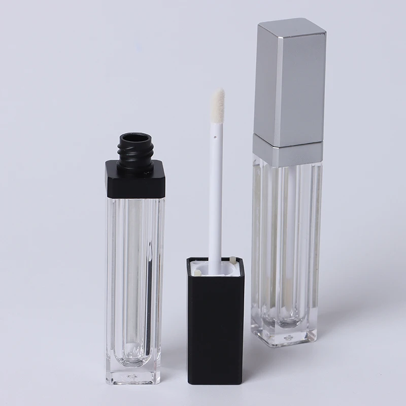 Empty Makeup DIY Lip gloss bottle Black/silver Square Lip Gloss Tube with LED Light mirror Labial glair bottle 7.5ml