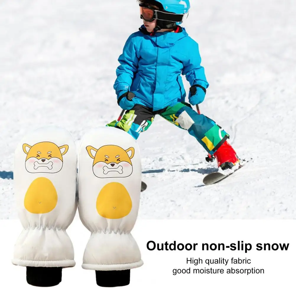 

Non-slip Ski Gloves Windproof Ski Gloves Ultra-thick Waterproof Ski Gloves with Plush Lining for Toddlers Cartoon Print Winter