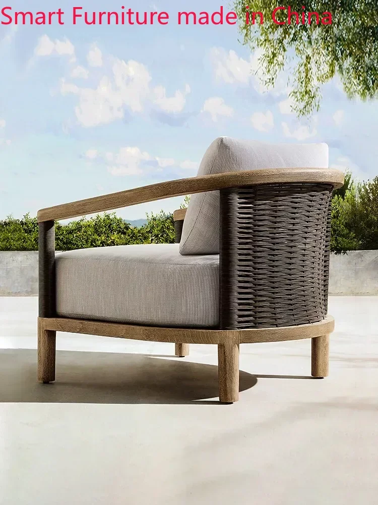 

Customized outdoor sofa, solid wood combination rattan chair, teak wood dining table chair, old courtyard balcony,