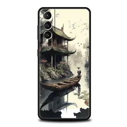 Japanese Landscape Soft Black Phone Case for Samsung S24Ultra (A1)