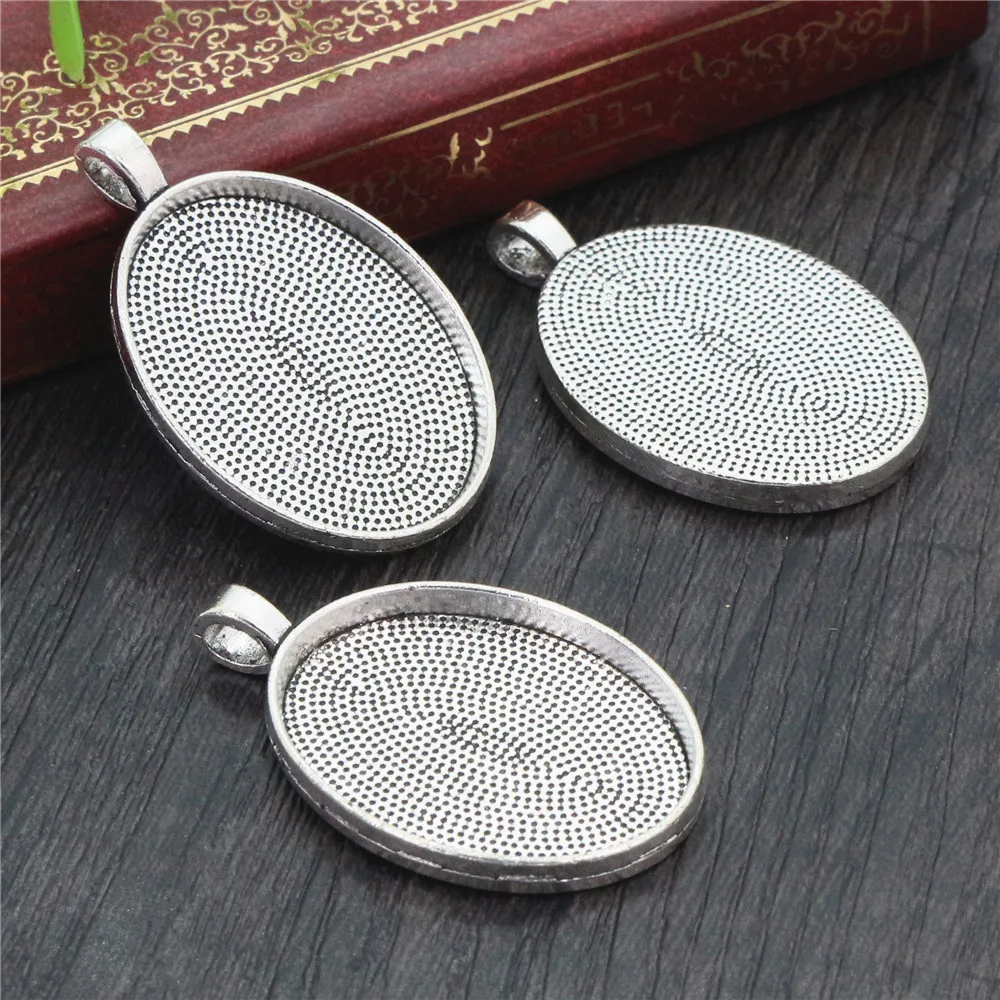 10pcs 22x30mm 내부 크기 골동품 실버 색상 청동 간단한 스타일 카메오 카보 숑 자료 설정 매력 펜던트 목걸이 결과
