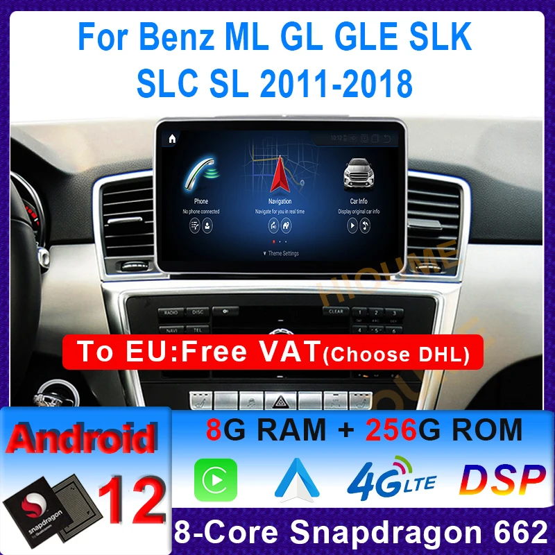 

Snapdragon Android 12 Car Multimedia Player for Mercedes Benz ML-Class GLK GLS GLE SLK SLC SL ML W166 GL X166 Class Auto Carplay