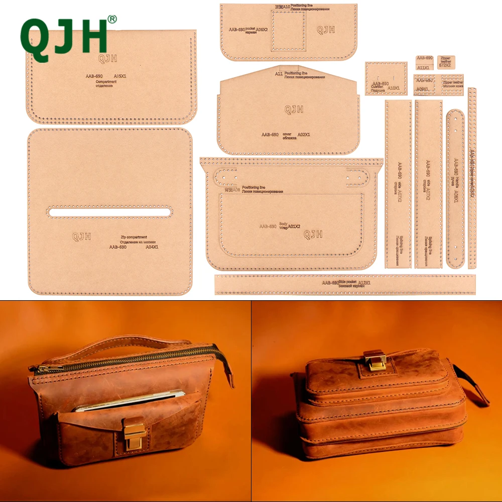 QJH Leather Handicrafts Men's Business Bags Large Capacity Sewing ...