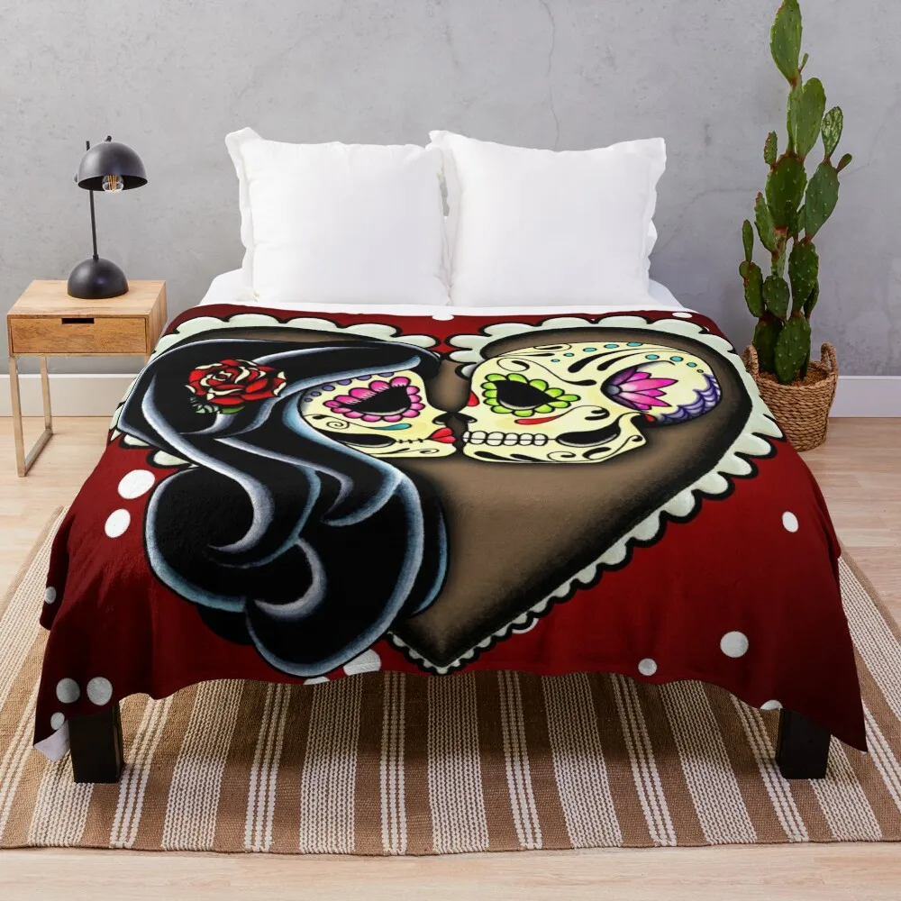 

Ashes - Day of the Dead Couple - Sugar Skull Lovers Throw Blanket sofa Hair Blanket Blankets Sofas Of Decoration