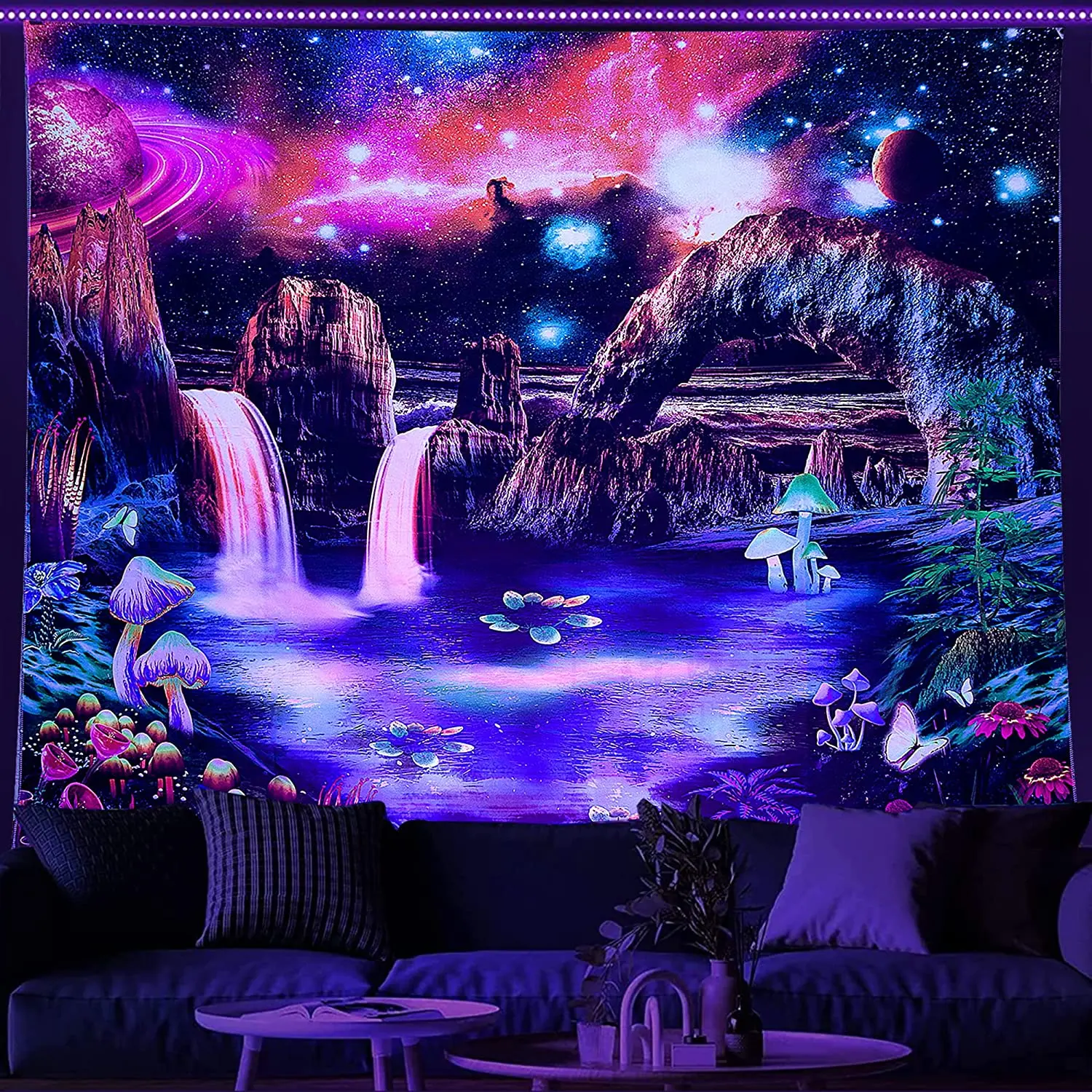

Гобелен для спальни с УФ-излучением, декоративный настенный комнатный гобелен с изображением Морского Пейзажа, звездного неба, растений