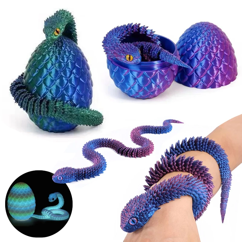 Oeuf de serpent imprimé en 3D, moule serpent de décompression créatif, mobile, rotatif, articulé, ornement de bureau, animaux réalistes, jouet pour enfant