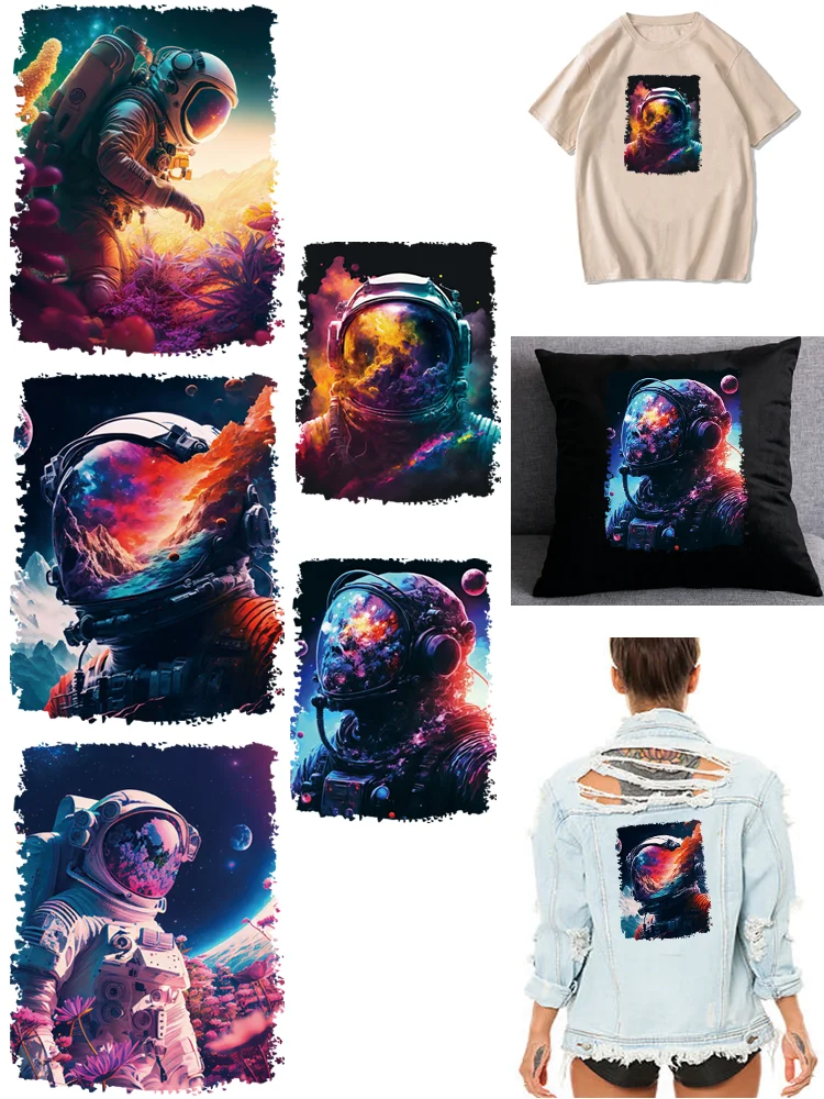 Astronauten-Blumen-Mond-Kleidungsaufnäher, Vinyl-Aufkleber, flexibel schmelzbare Transferstreifen für Jeans