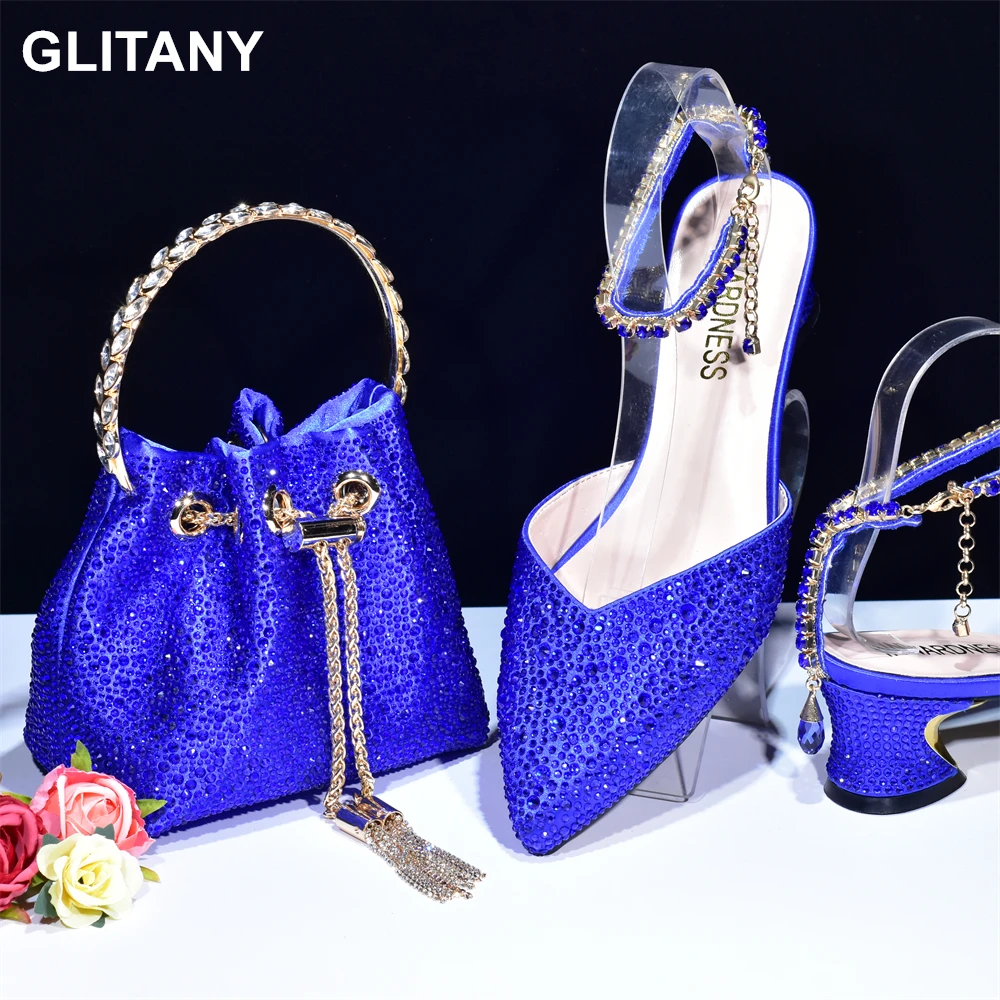 

New Design Nigeria Shoes with Matching Bags Decorated with Rhinestone Wedding Shoes Bride Shoes for Women 2024 Designer Luxury