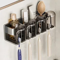 Aluminum Punch Free Wall Mounted Electric Toothbrush Holder Toothpaste Cup Storage Hook Bathroom Accessories Organizer Hot Sale 3