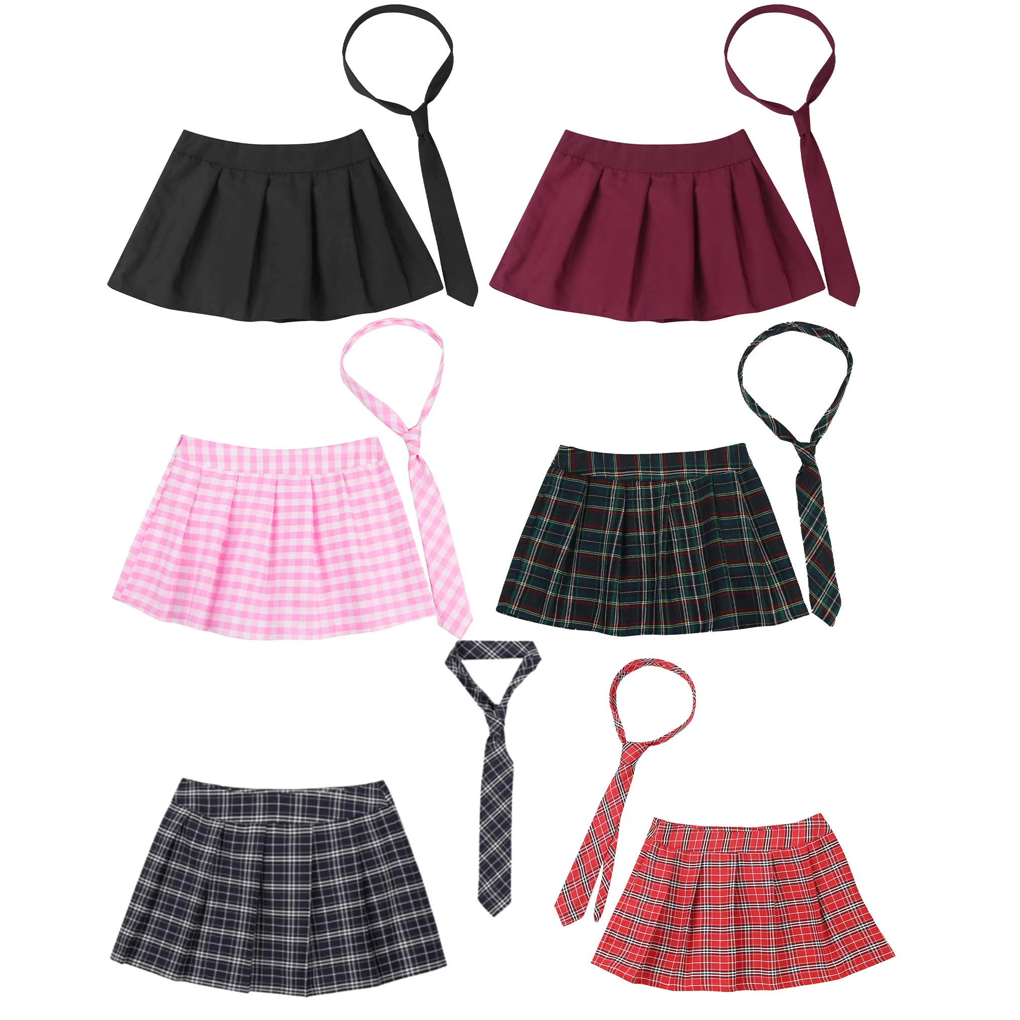Women Girls Schoolgirls Uniform Skirts Cosplay Costume Fancy Dress Rave Party Outfits Sexy Plaid Pleated Mini Skirt with Necktie