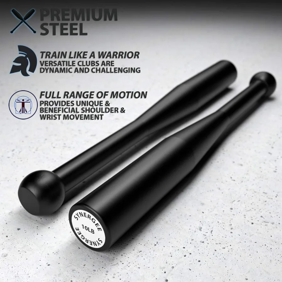 Indian Clubs 10lb (Pair) Power Clubs - Exercise Weight Club Bells - Grip and Forearm Strength Trainer - Sold in Pairs