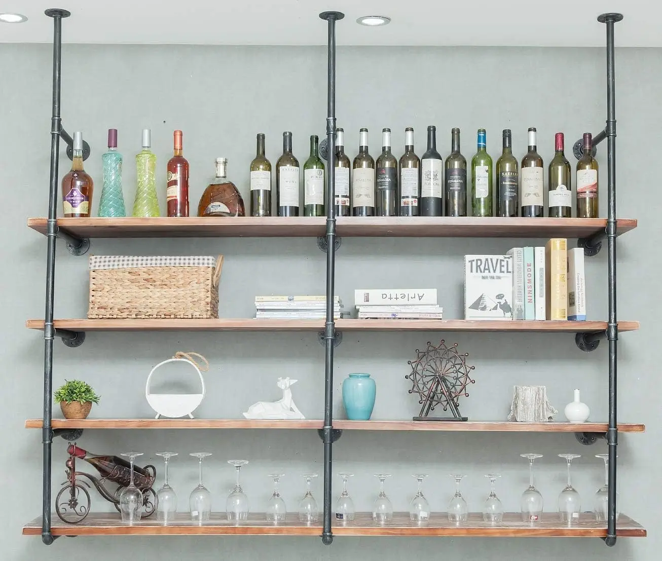 

Mounted Iron Floating Pipe Shelves/Shelving/Racks/Storage/Bookcases/Brackets, DIY Open Bookshelves/Shelving for Kitchen/Office,