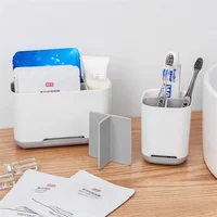 Bathroom Countertop Toothbrush and Toothpaste Holder Drainage System with Adjustable Divider, Rustic Decorative Set, Non-Slip 2