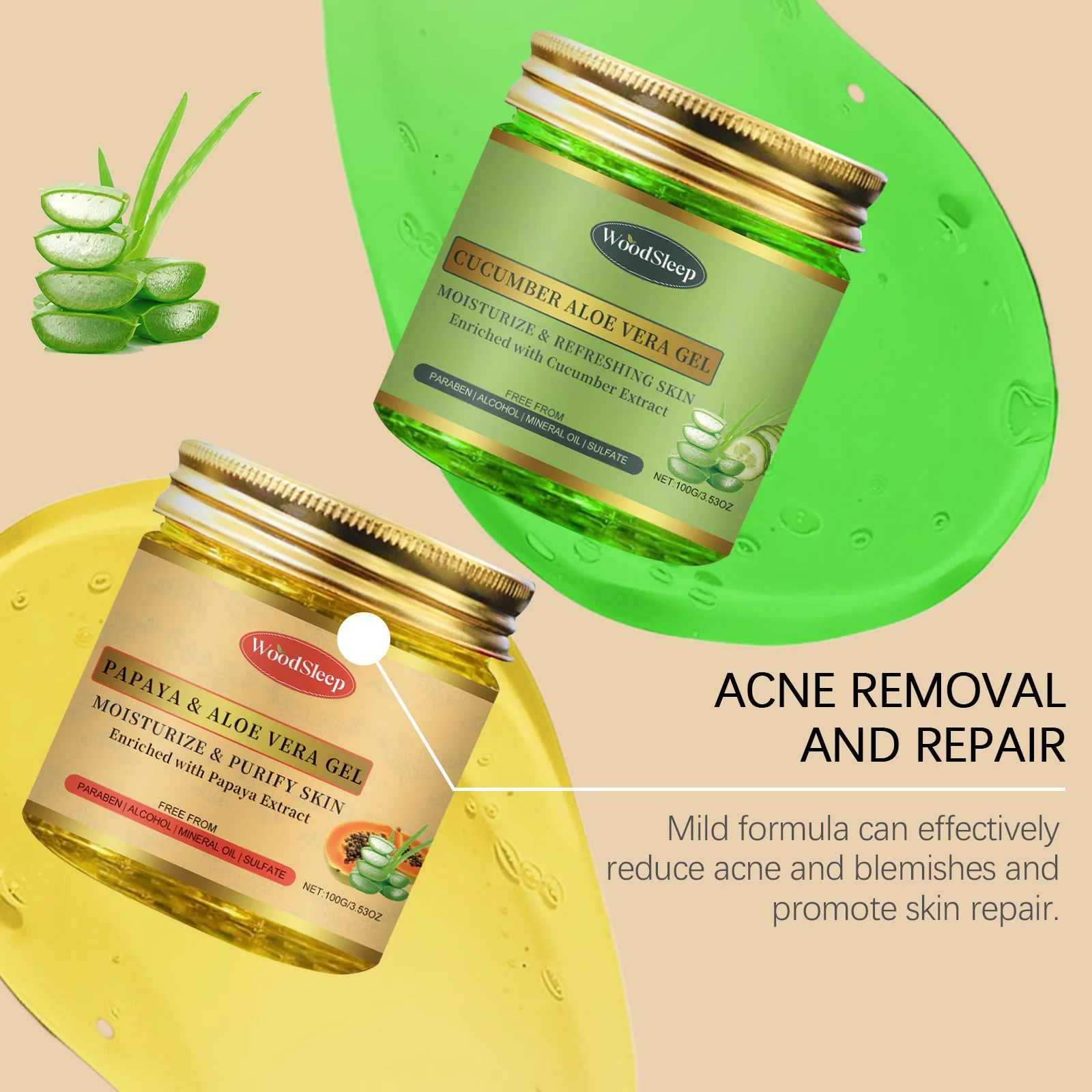 Gel lenitivo all'aloe vera Idratante profondo Riparazione delle scottature solari Migliora l'acne Allevia il rossore Pelle sensibile Crema idratante per il viso 6
