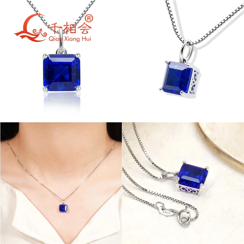 サファイア ネックレス S925 シルバー ラボグロウン 高透明7*9mm サファイア ネックレス S925 シルバー ラボグロウン 高透明7*9mm