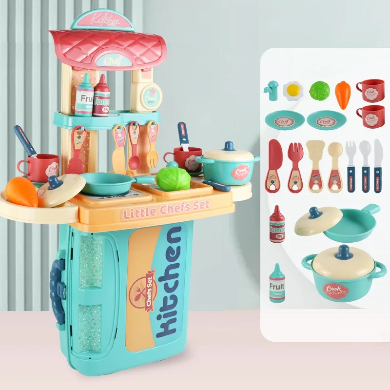 3IN1Kitchen Toys Simulation Utensils Food Cookware Pot Pan Kids Pretend Toy Play Toy Box Set For Girls Children New Gifts