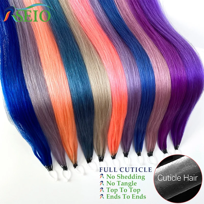 RESIO Color Feather hair extensions Straight 100% Real Human Microring Hair Extensions Color Purple Blue Pink Gray 18-20inch