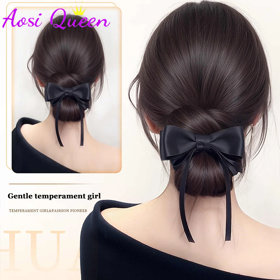 AOSIQUEEN 합성 마루코 헤드 가발 클로 클립 꽃봉오리 머리 나비 매듭 코일 헤어 세트 가짜 헤어 링