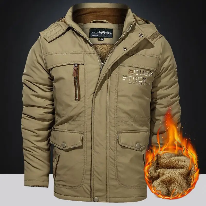 Men's Winter Parka coat Fleece Linning Outdoor Hooded Windbreaker Military Thick Warm Outerwear Big Size 6XL Multi-pocket