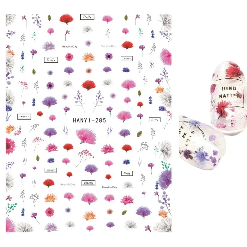 

3D Nail Stickers Translucent and elegant flowers Decals Back Glue Black and white bow Nail Decal Stickers For Nail Tips Beauty