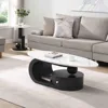 2-Piece Modern Oval Decorative Coffee Table with White Faux Marble Top and Black Metal Base and 1 Drawer, Coffee Table 4