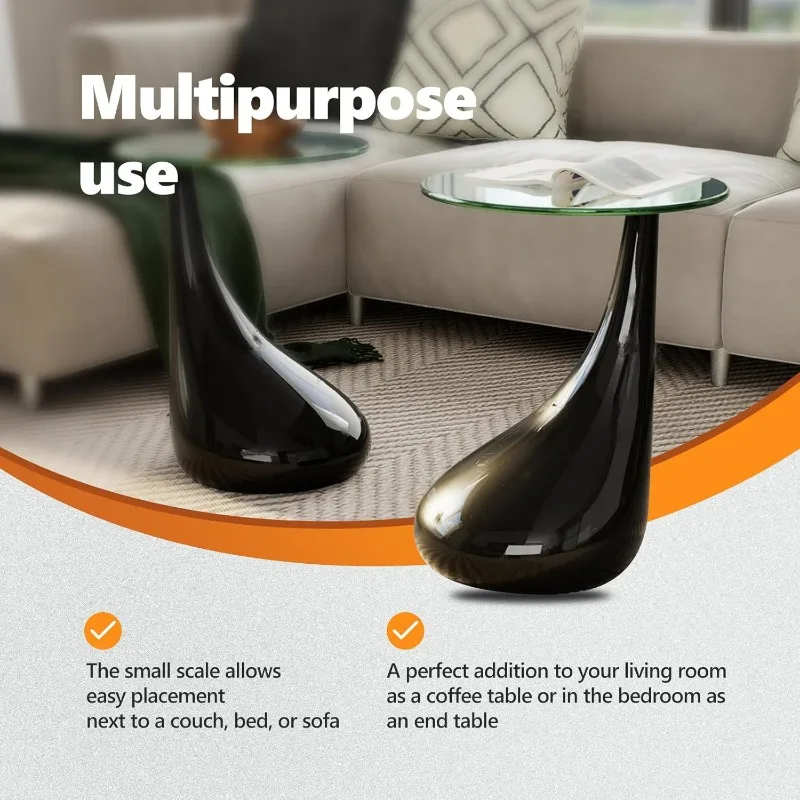 2 piece set Round Coffee table with glass top - Modern and small, black coffee table (diameter 16.5 inches) 6