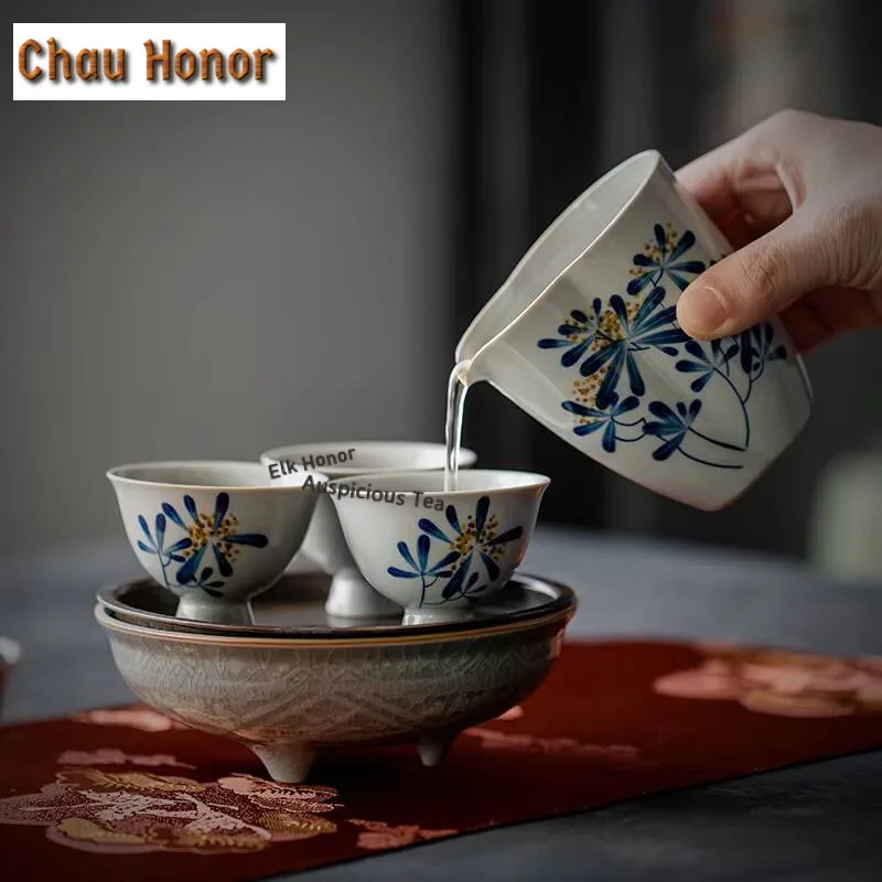 200ml Pure Hand-painted Osmanthus Gourd Tea Pitcher Japanese Tea Dispenser Divide Tea Chahai Tea Cup Kung Fu Tea Set Accessories