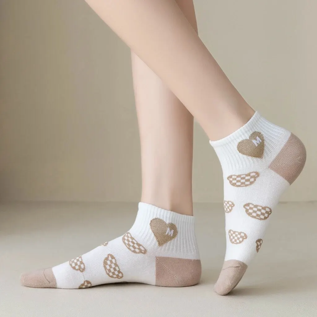 5 Pairs Socks Sets Women Elegant Retro Polyester Cotton Low Tube Women Socks Breathable Japanese Style Casual Cotton Short Sock