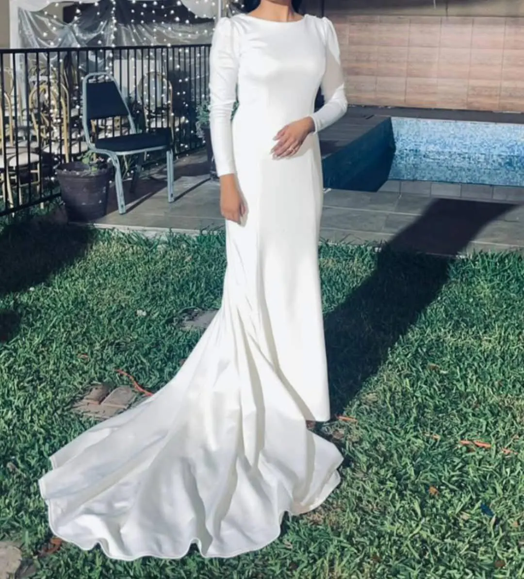 Customized Long Sleeves Muslim Arabic Wedding Dresses Woman Elegant Korea Plus Size Soft Satin Bridal Gowns Vestidos De Novia