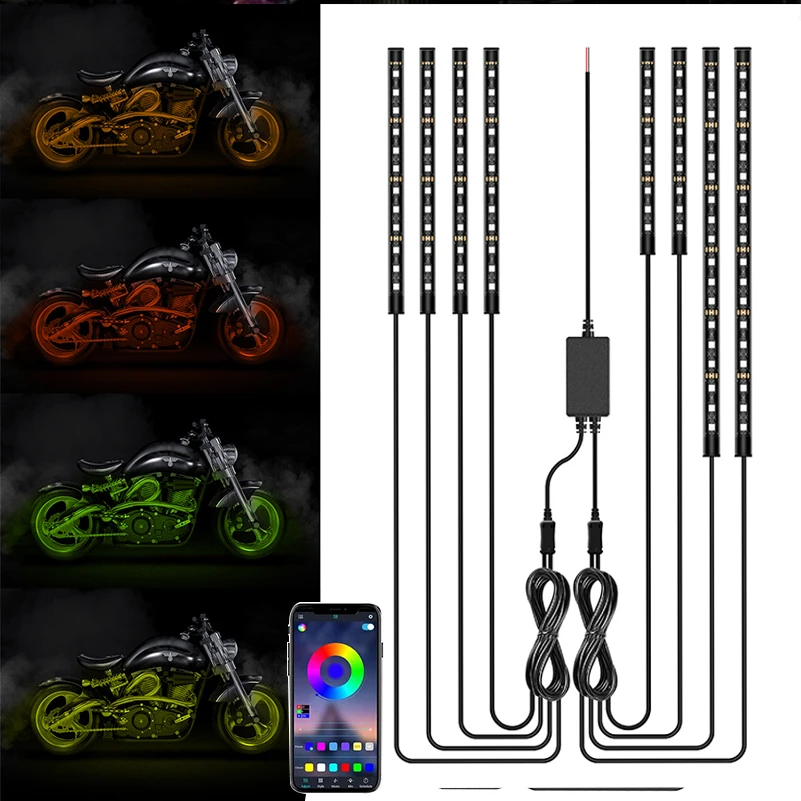 1 Set Universale Led Car Motorcycle Lampada Ambientale Decorativa 5050 Smd App Control Rgb Moto Atmosphere Light Moto Strip Lamp Kit