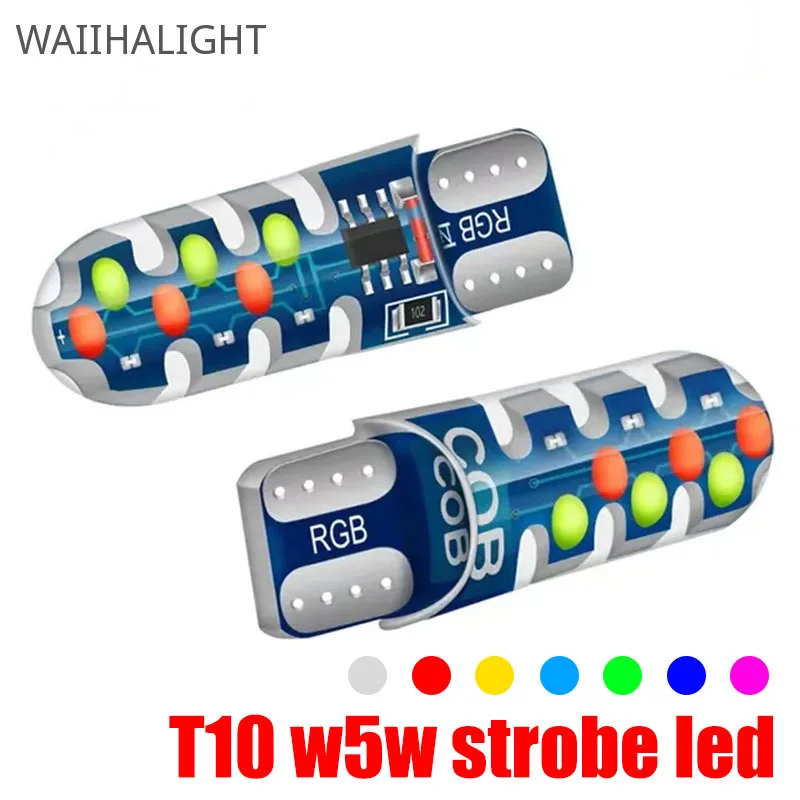 

2Pcs RGB W5W LED Bulbs 194 168 T10 COB 18SMD Strobe Flash Car Clearance Wedge Lamp License Light Multi Color Auto Indicator Bulb
