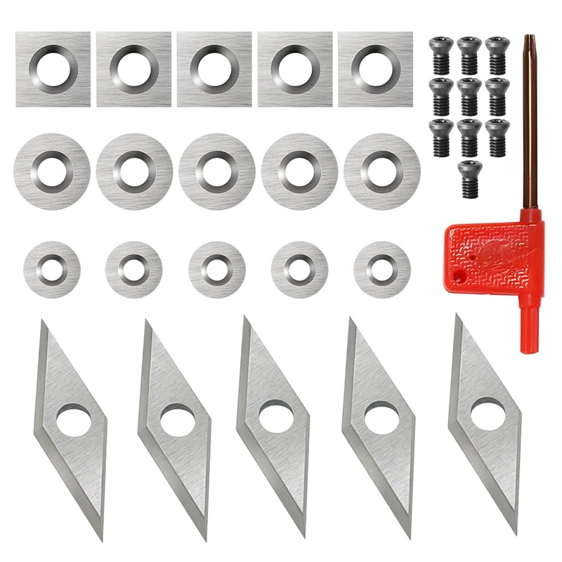 

20Pcs Tungsten Carbide Cutters Inserts Set For Wood Lathe Turning Tools, Indexable Replacement High Strength Fits Easy To Use