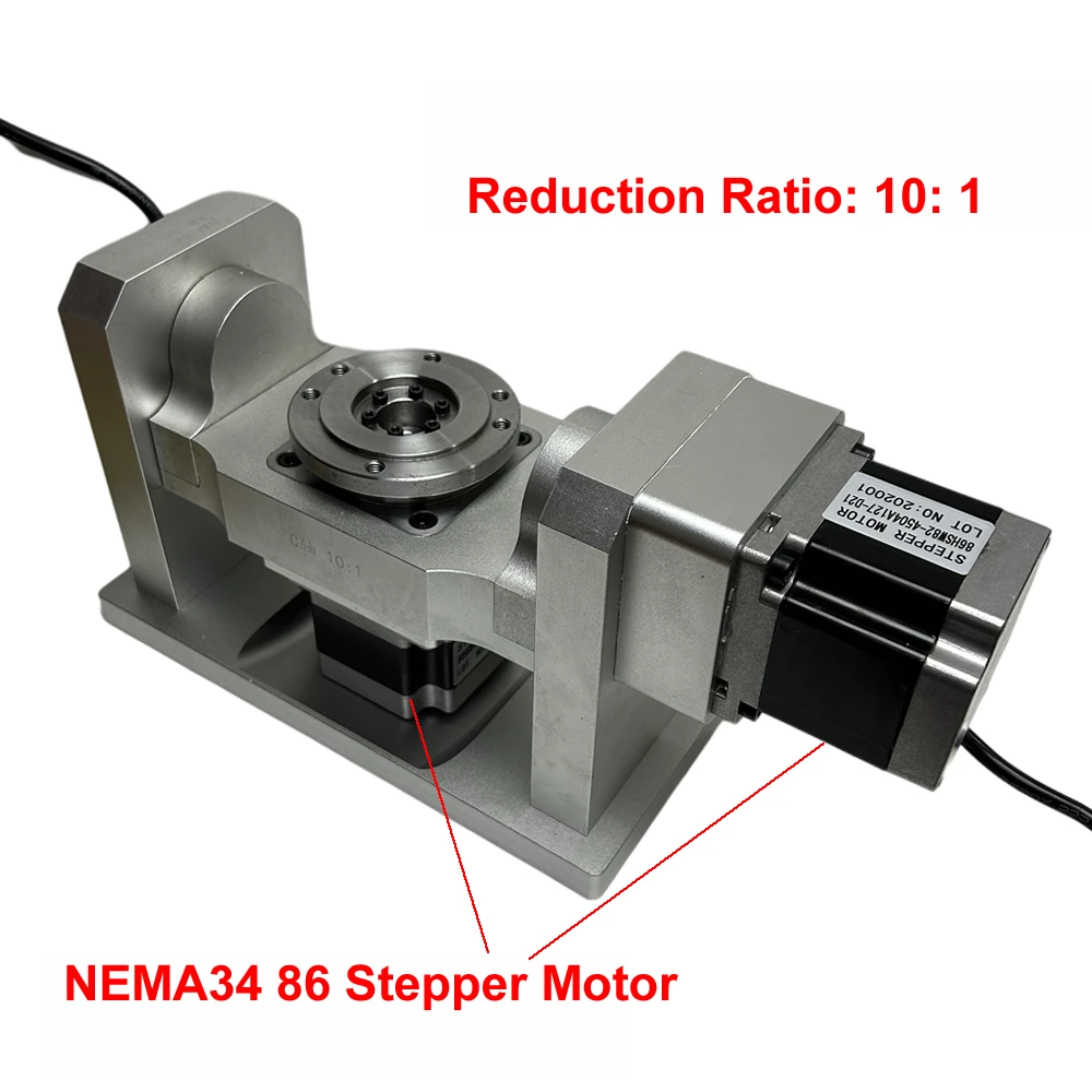 

CNC Rotary Axis 4th 5th Axis Dividing Head Reduction Ratio 10:1 Harmonic Reducer Harmonic Gearbox NEMA 34 86 Stepper Motor