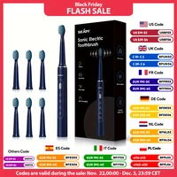 Sejoy Electric Sonic Toothbrush USB Rechargeable with 6 Replacement Heads 3 Gears Long Battery Life Tooth Brush 1