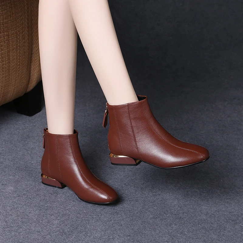 

Осень-зима 2023, плоские мягкие кожаные ботильоны с круглым носком 1116