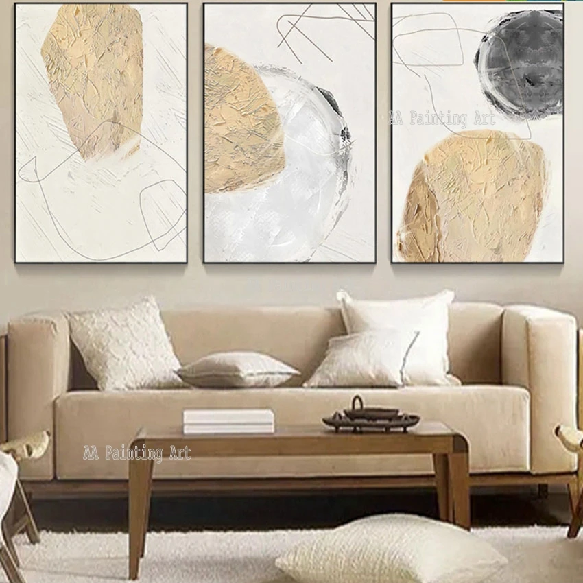 

3 Panels Art Abstract Gold Foil Oil Painting Hand-painted Wall Decor Art Group Canvas Paintings Living Room Decoration Items