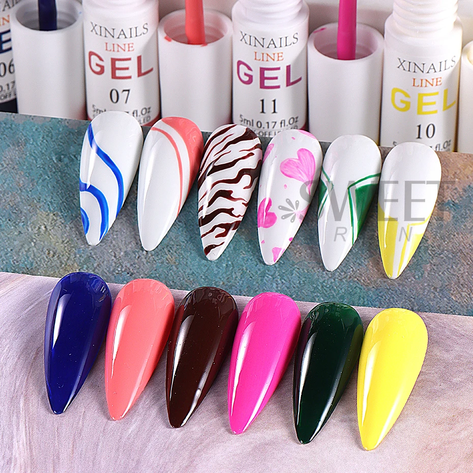 6pcs/set 5ml Liner Gel Nail Gel Polish Semi Permanent UV Gel DIY French Painting Drawing Manicure Varnish Soak Off Manicure Tool
